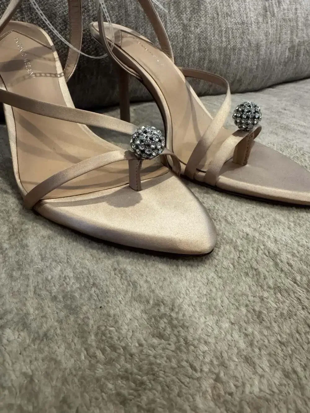 Antonio Melani Satin Slingback Sandals with Crystal Embellished Sphere Detail